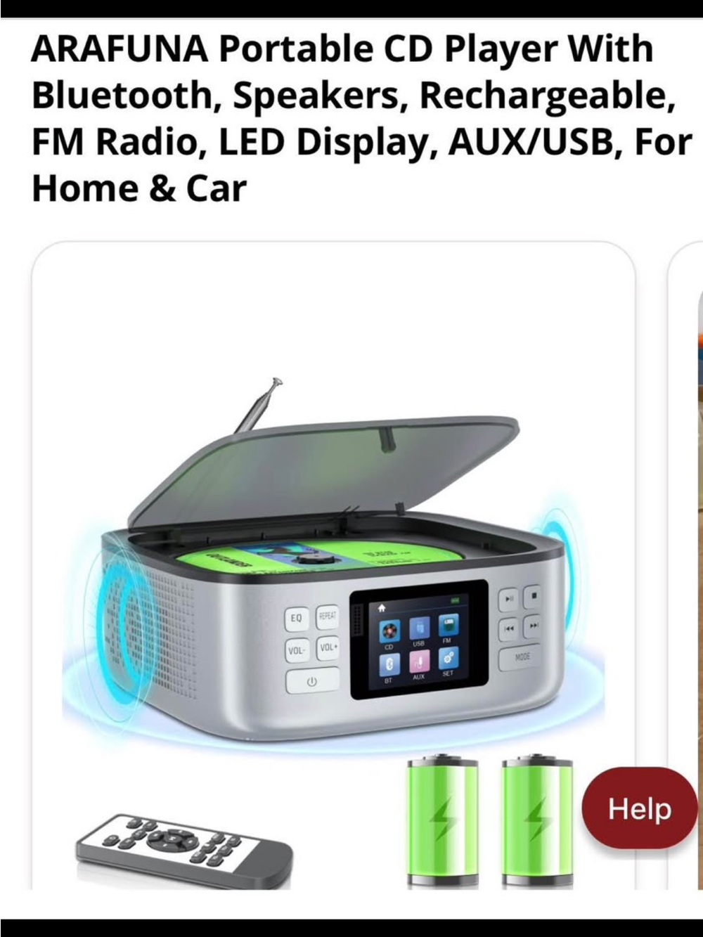 ARAFUNA Portable CD Player - Silver with Black Accents